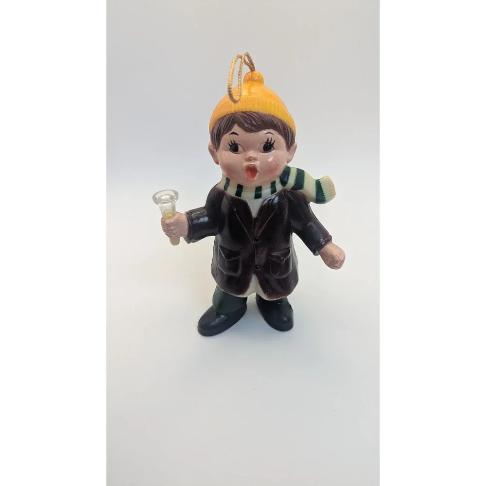 Vintage 1984 Carolites Boy Caroler Musical Christmas Plastic Ornament Works 6.5